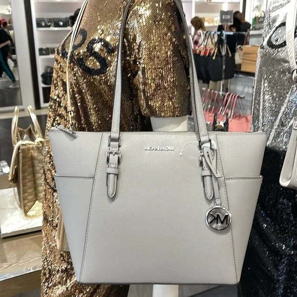 MICHAEL KORS CHARLOTTE LARGE TZ TOTE PEARL GREY